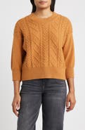 CITY BLUES Three-Quarter Sleeve Cable Knit Sweater