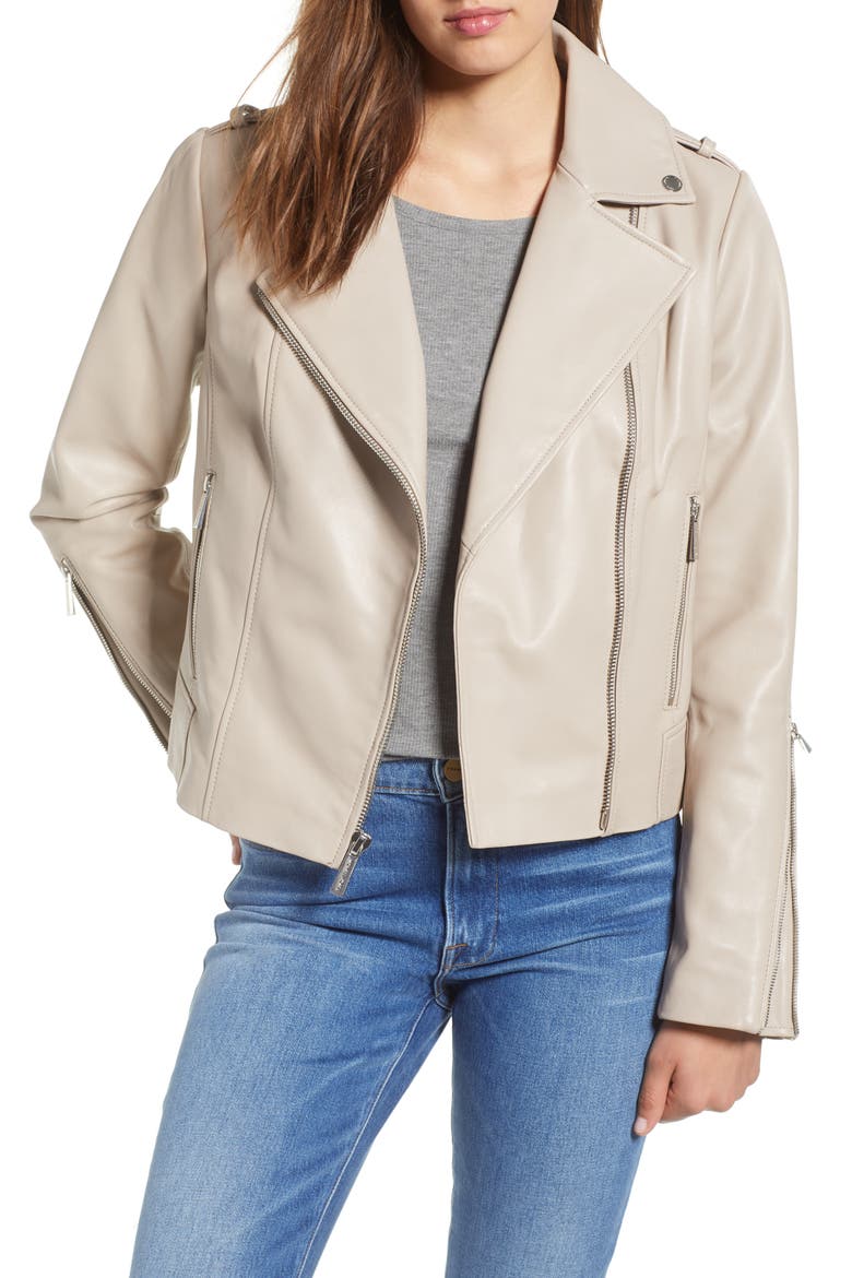 Classic Leather Moto Jacket, Main, color, TAUPE