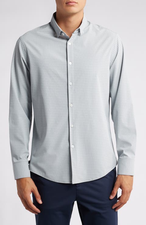 Leeward Trim Fit Microplaid Performance Button-Up Shirt