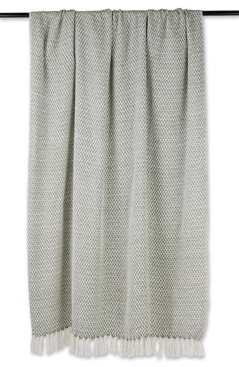Design Imports Tassel Woven Cotton Throw Blanket, Alternate, color, Green