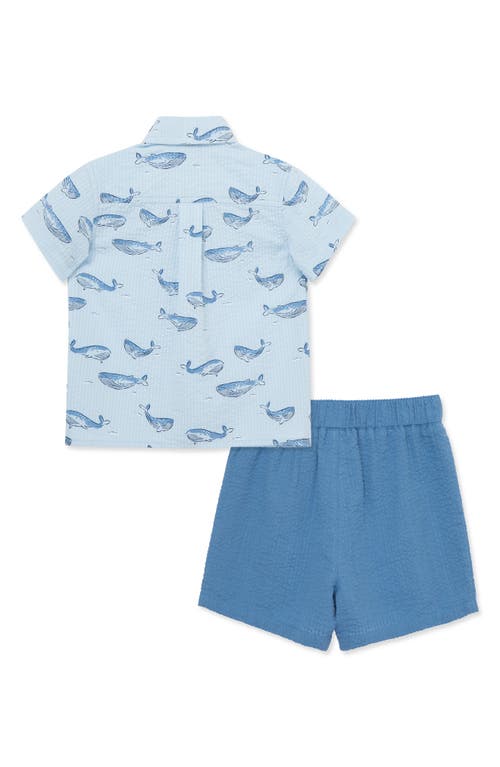 Little Me Whale Woven Cotton Button-up Shirt & Shorts Set In Blue