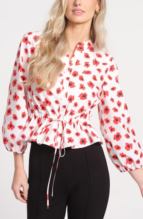 Poppy Print Cotton Balloon Sleeve Shirt