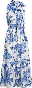 Anne Klein Floral Stripe Mock Neck Midi Dress