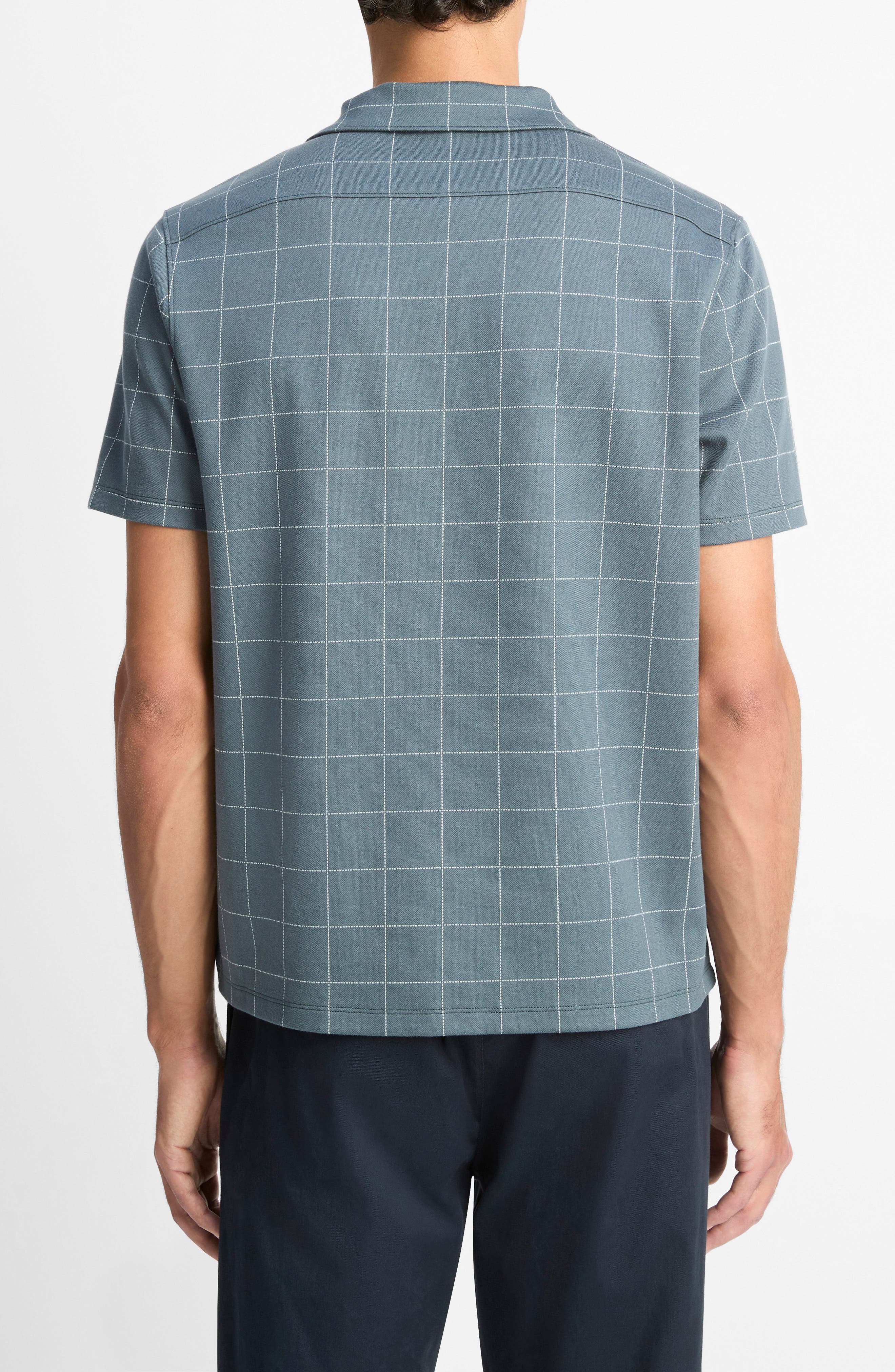 Windowpane Check Cotton Blend Camp Shirt - image 2