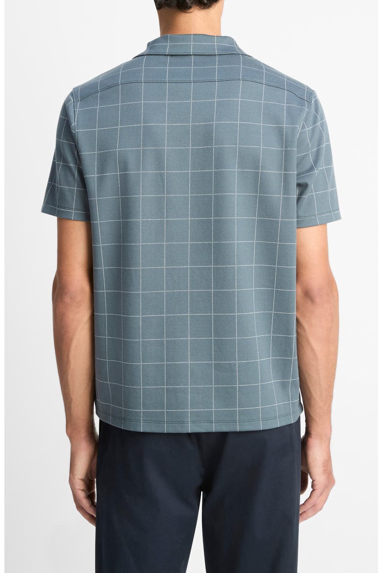 Windowpane Check Cotton Blend Camp Shirt, Alternate, color, DARK HARBOR BLUE/ OFF WHITE