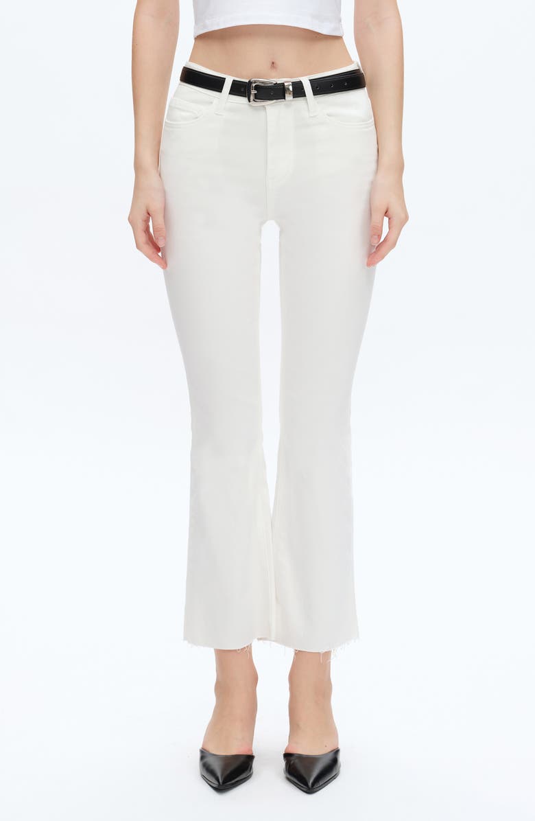 Bayeas Raw Hem Mid Rise Ankle Bootcut Jeans, Main, color, White