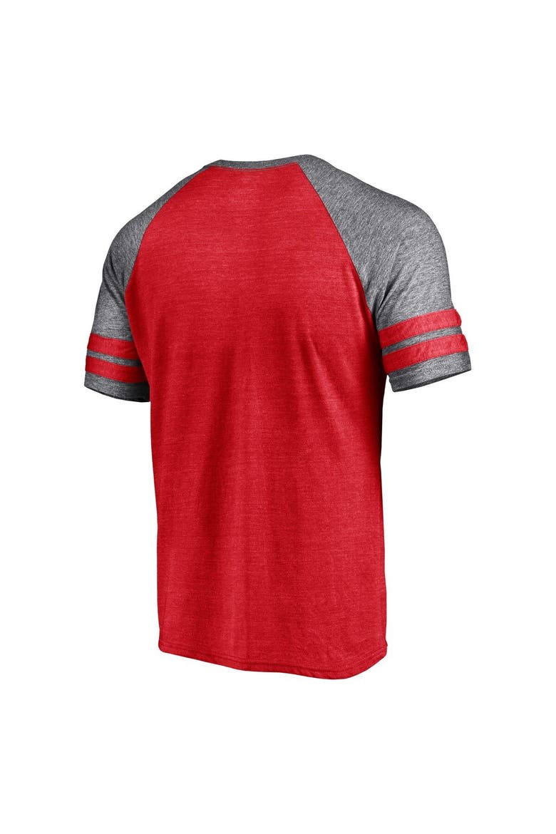 Men's Fanatics Branded Heather Red Minnesota Twins Utility Two-Stripe Raglan Tri-Blend T-Shirt, Alternate, color, Heather Red