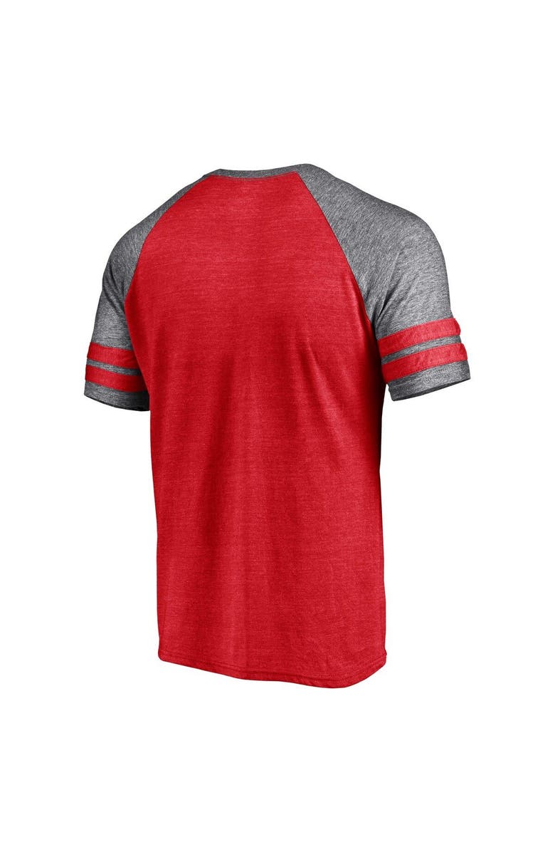 FANATICS Men's Fanatics Branded Heather Red Minnesota Twins Utility Two-Stripe Raglan Tri-Blend T-Shirt, Alternate, color, Heather Red