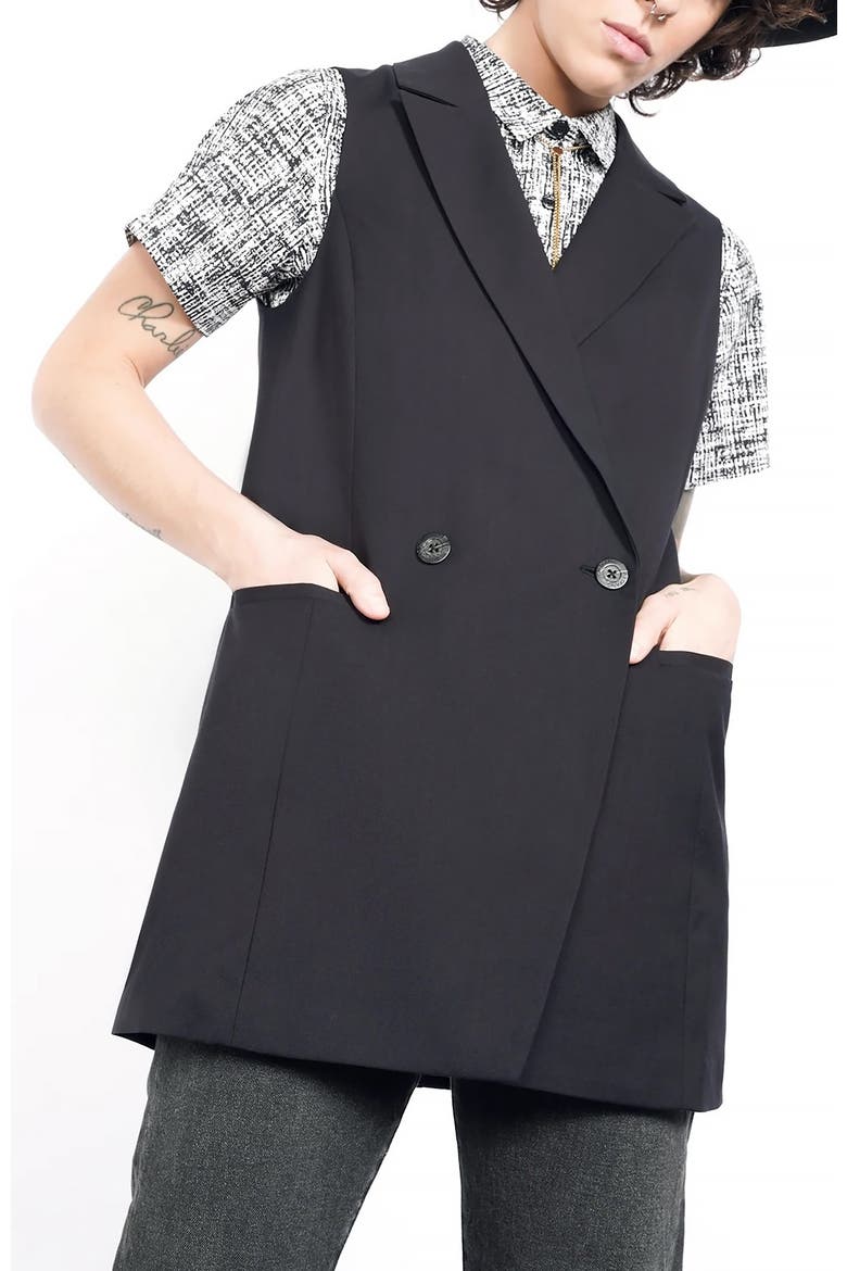 The Empower Double Breasted Vest, Main, color, BLACK