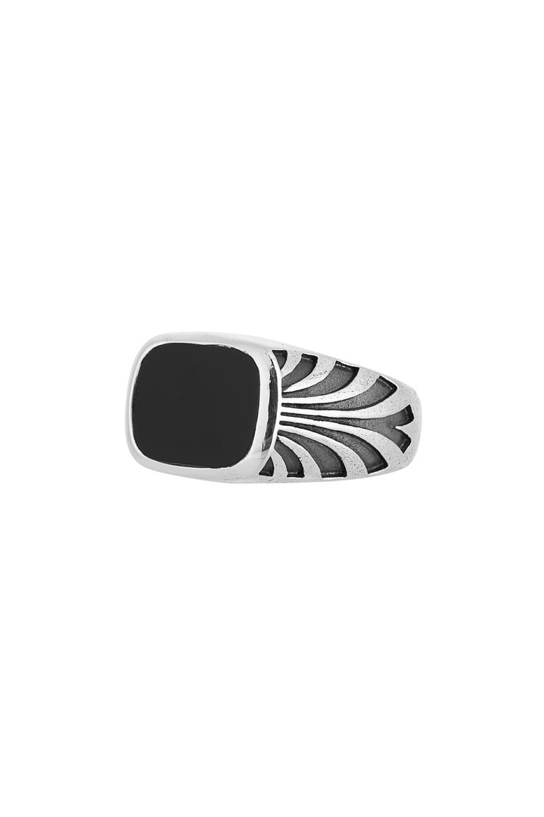 Men's Deco Onyx Signet Ring, Main, color, SILVER