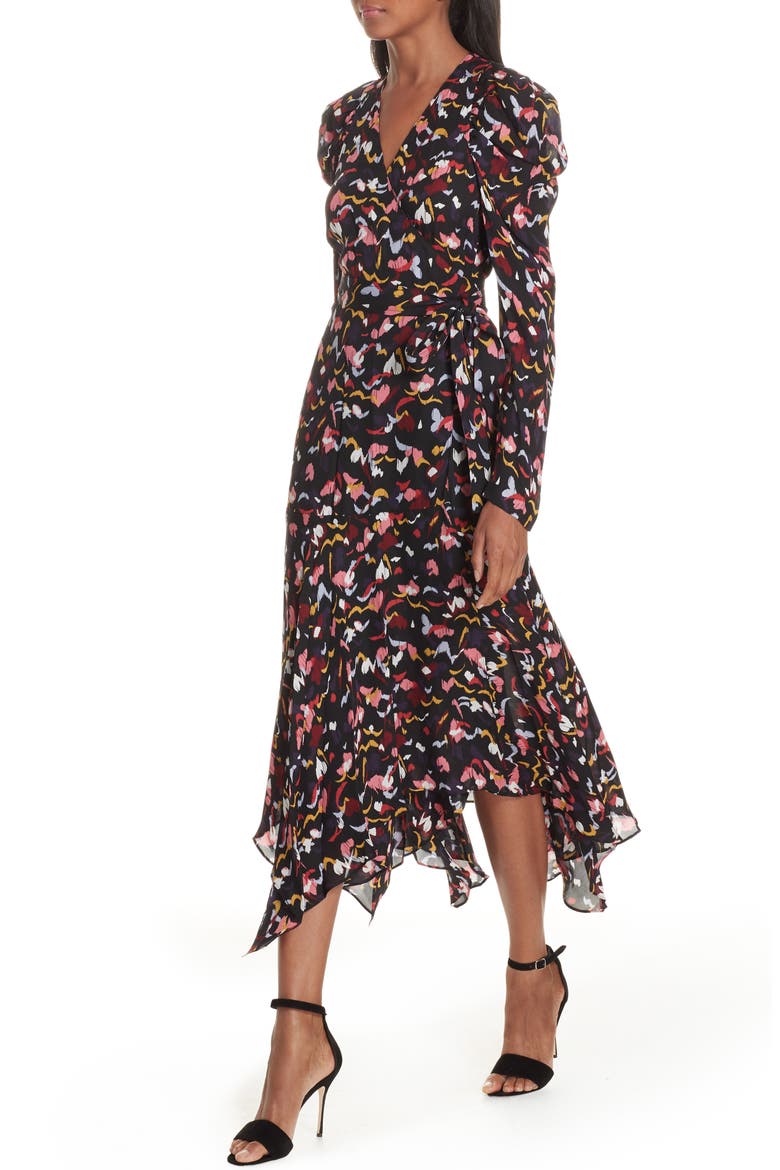 Tianna Silk Wrap Dress, Alternate, color, CORAL MULTI