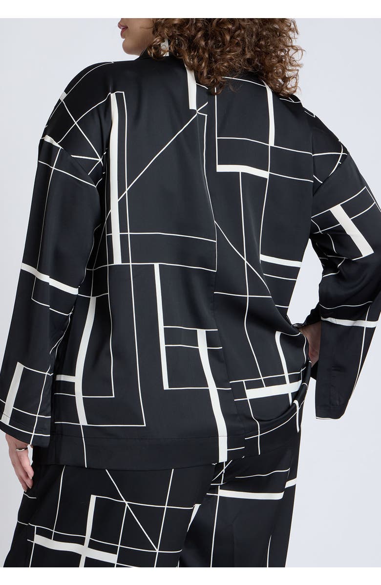 ELOQUII Double Breasted Oversized Shirt, Alternate, color, Geometric Lines Black