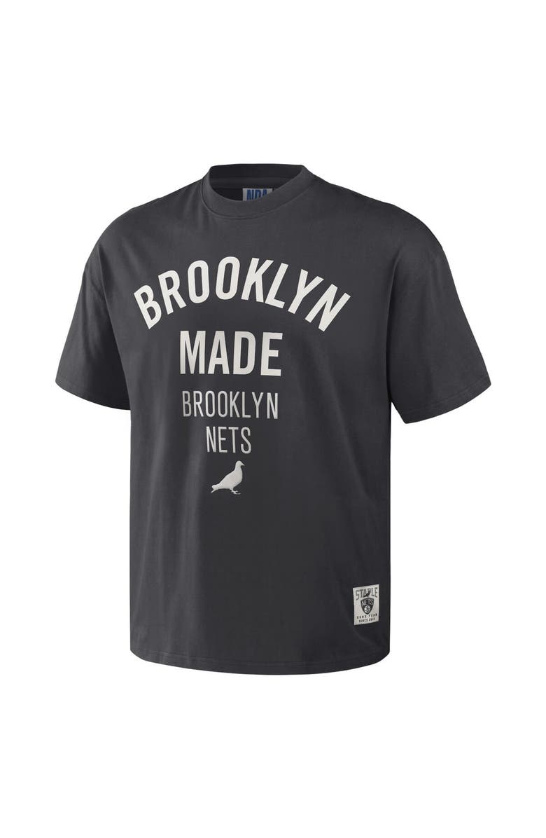 STAPLE Men's NBA x Staple Anthracite Brooklyn Nets Heavyweight Oversized T-Shirt, Alternate, color, 