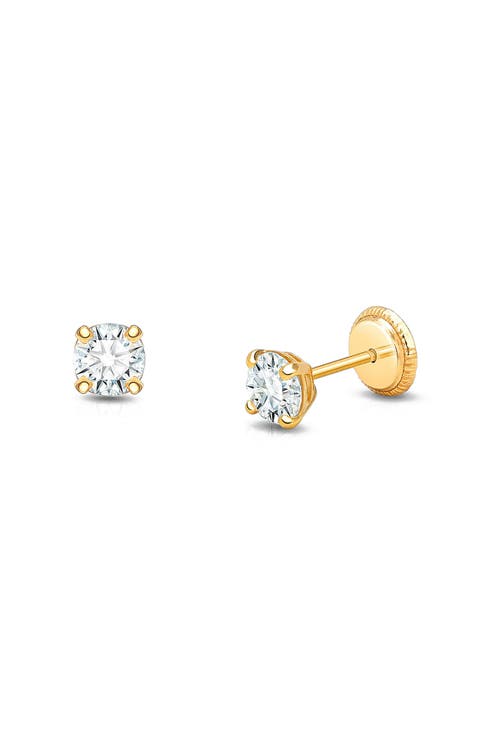 14K Gold 4mm Round Cut Studs Screw Back Earrings
