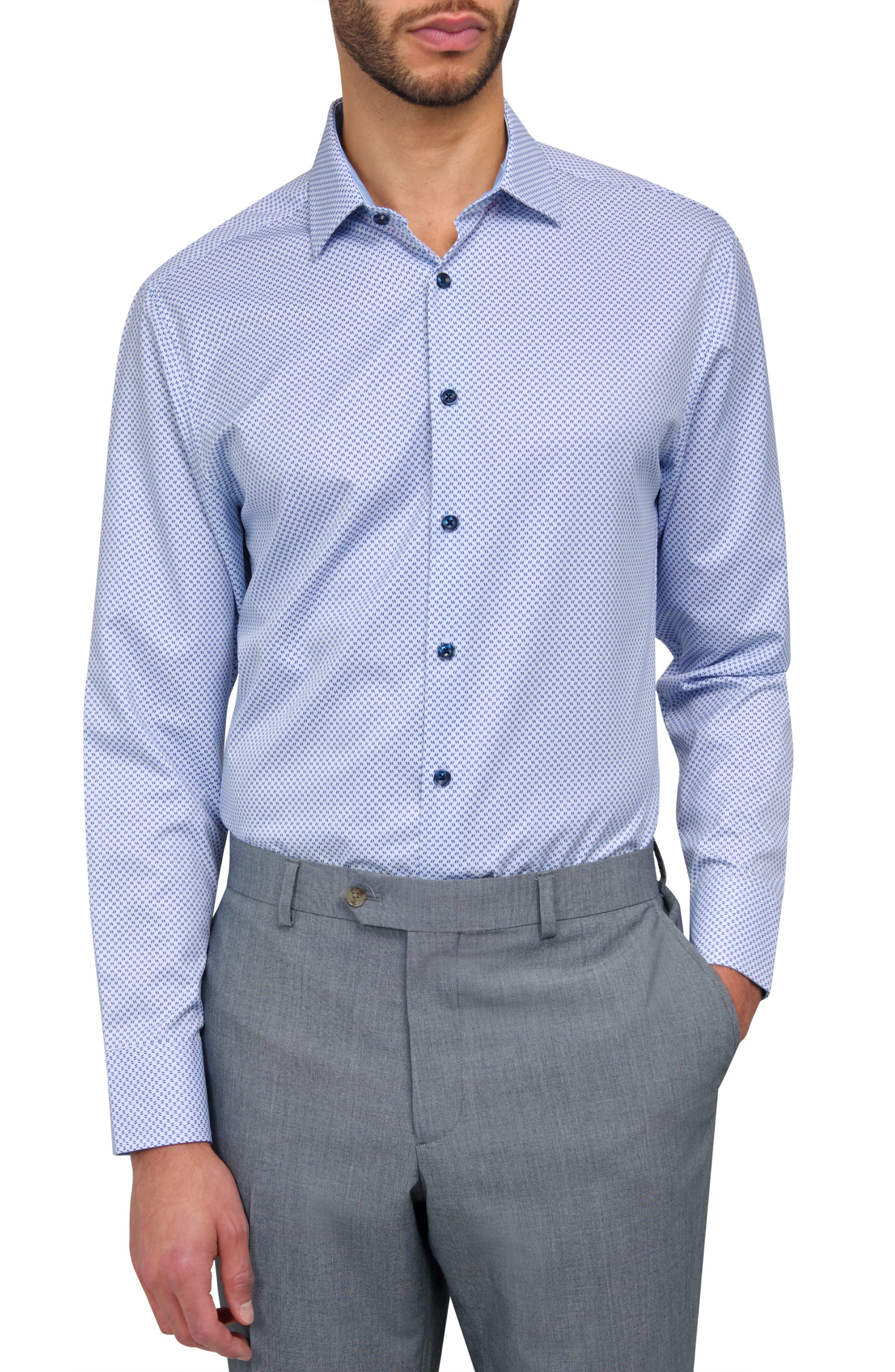 CONSTRUCT Micro Geometric Print Stretch Button-Up Shirt