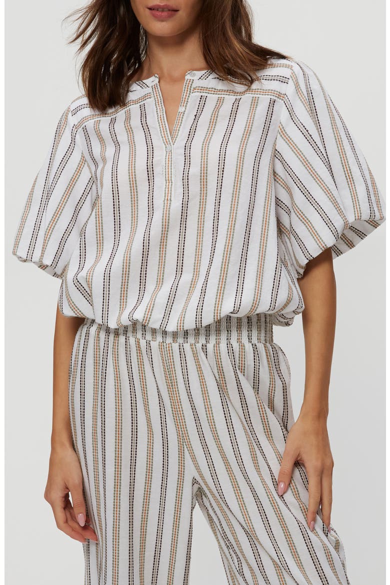 Zephyr Embroidered Stripe Bubble Hem Cotton Top, Main, color, WHITE