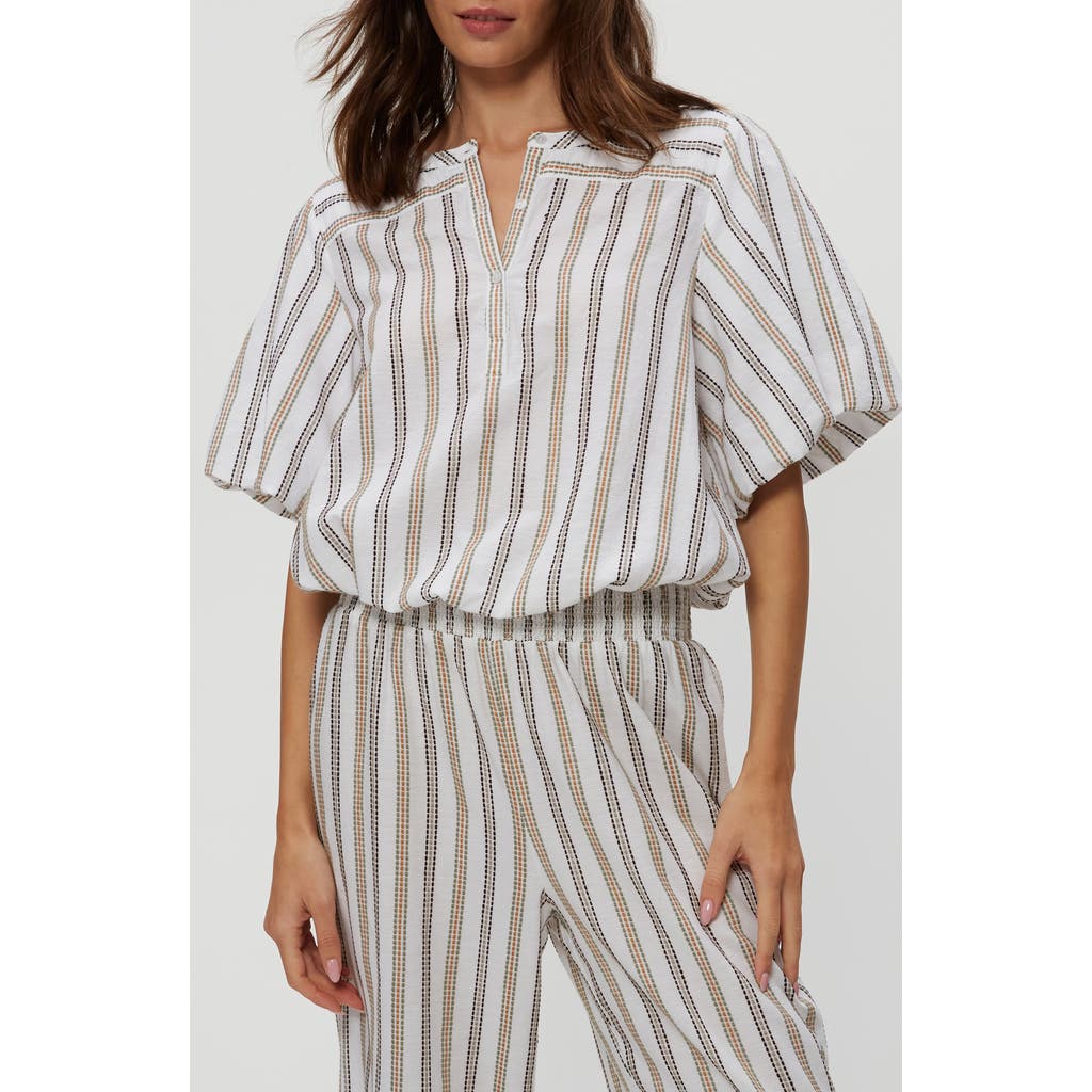 Michael Stars Zephyr Embroidered Stripe Bubble Hem Cotton Top