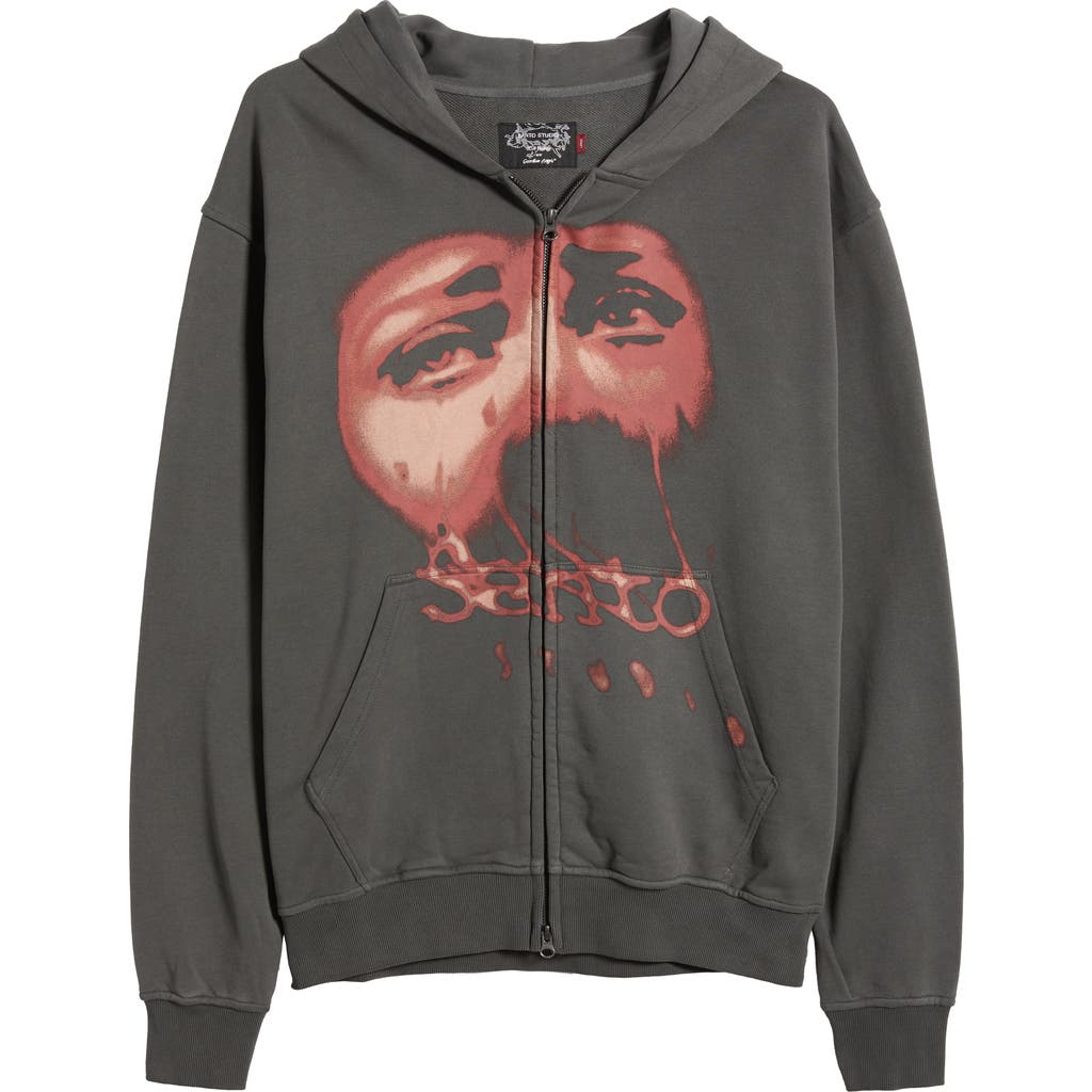 Santo Studio Tears Zip Graphic Hoodie In Black