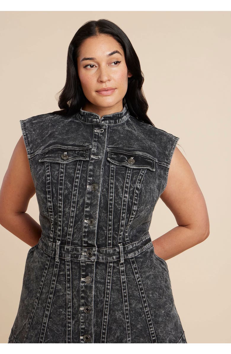 ELOQUII Fit And Flare Denim Dress, Alternate, color, Grey Black Wash