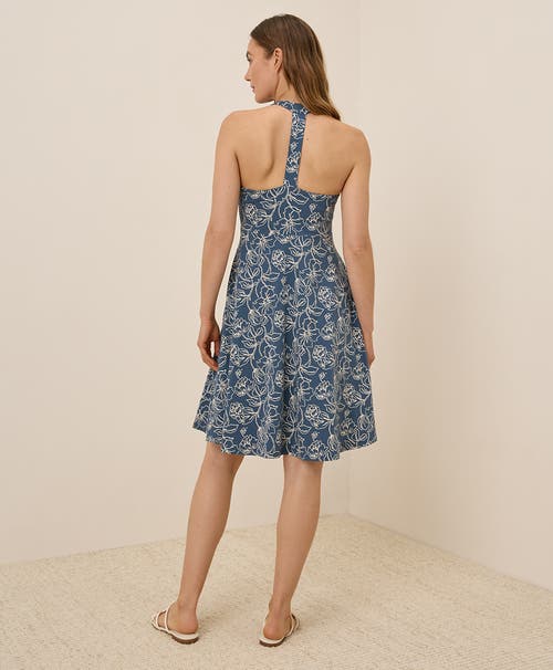 Pact Organic Cotton Fit & Flare Gathered Halter Dress In Blue