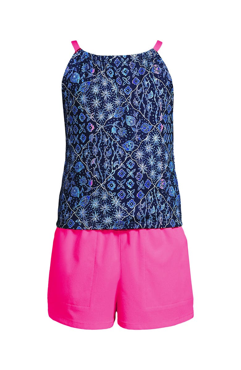 Lands
 End Girls Chlorine Resistant Tankini Top Woven Short Set, Alternate, color, Deep Sea Navy/Multi Floral Mix