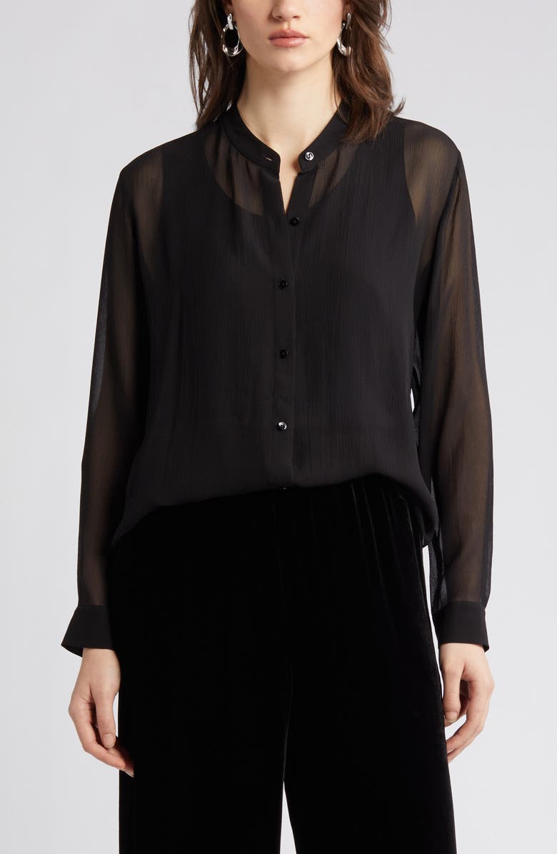 Eileen Fisher Sheer Mandarin Collar Silk Shirt, Alternate, color,