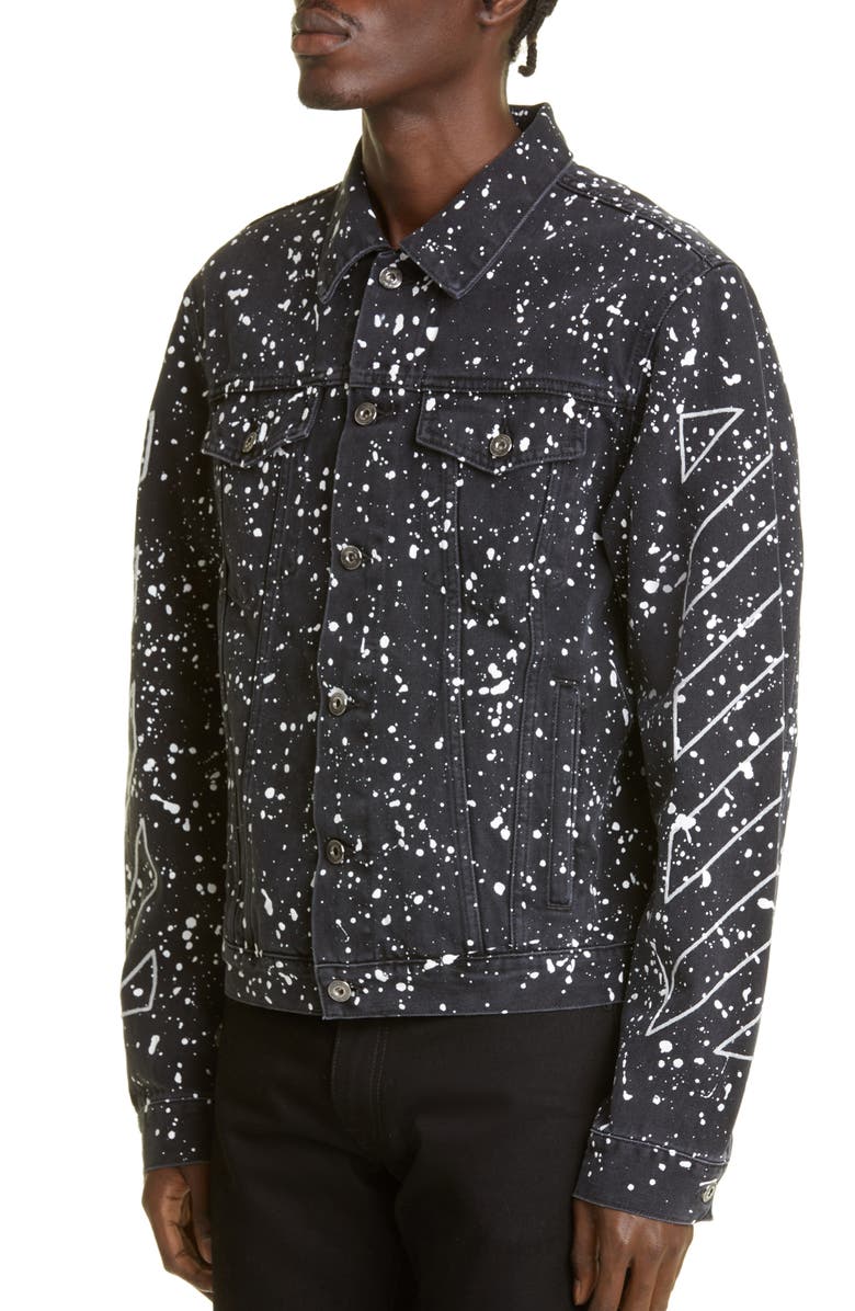 Off-White Men's Diag Outline Paint Spatter Denim Jacket, Alternate, color, 