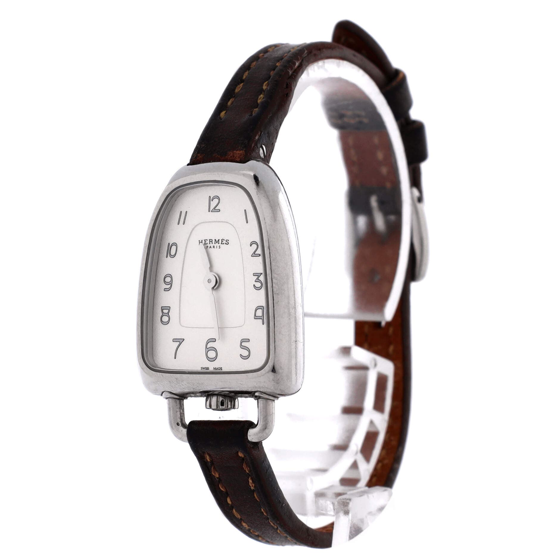 Pre-Owned Hermes Galop d'Hermes Quartz Watch Stainless Steel and Leather 26, Alternate, color, Brown