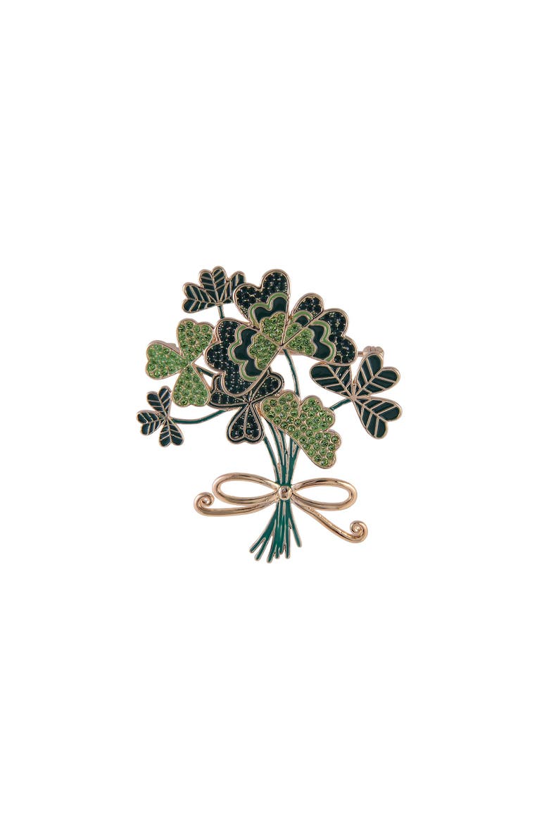 Four Leaf Clover Bouquet Pin, Main, color, Green