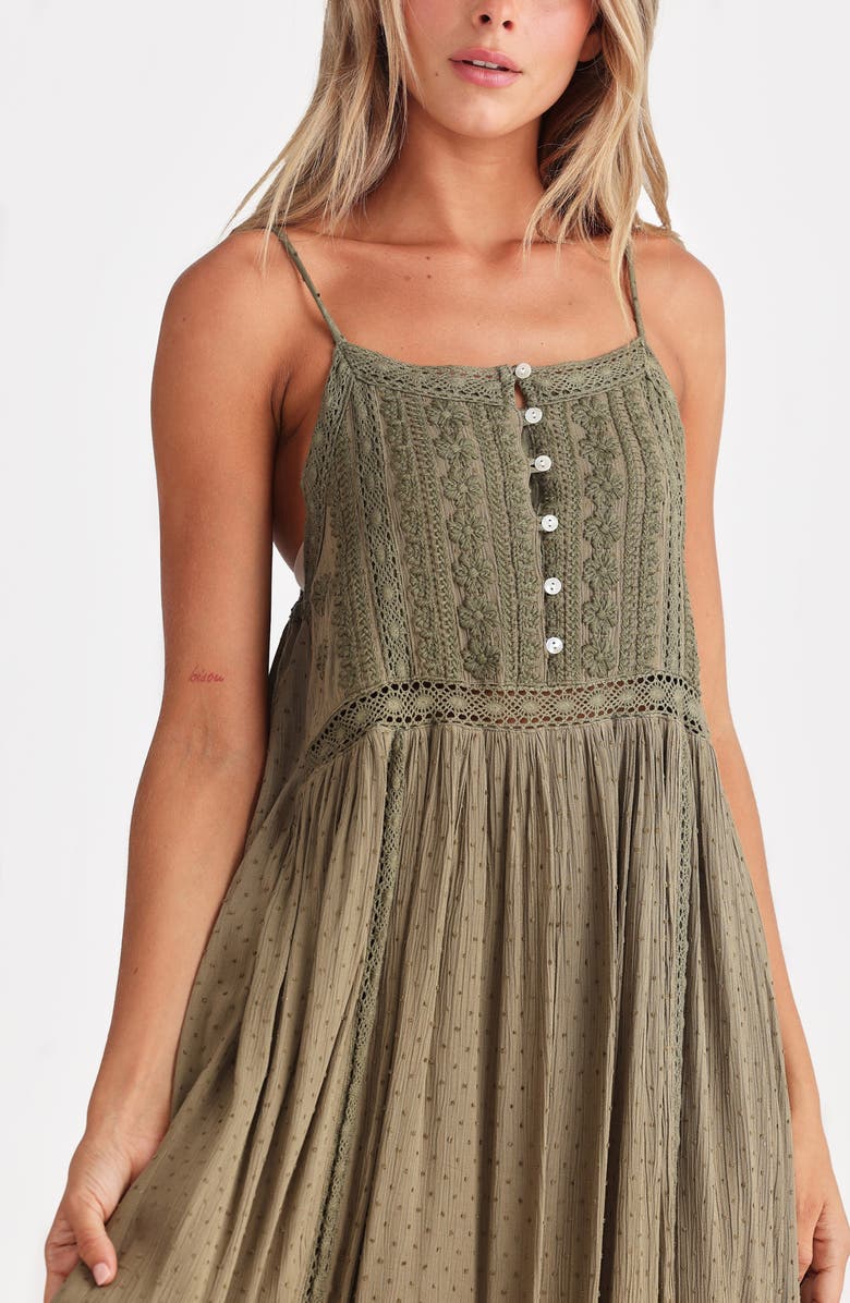 Talisman the Label Embroidered Lace Inset Maxi Dress, Alternate, color, Olive Dobby