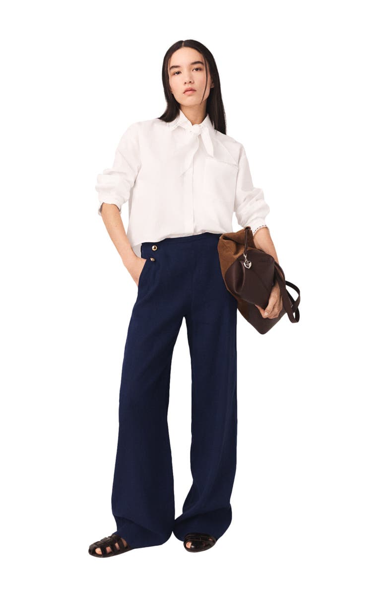 maje Linen-blend sailor trousers, Alternate, color, Navy
