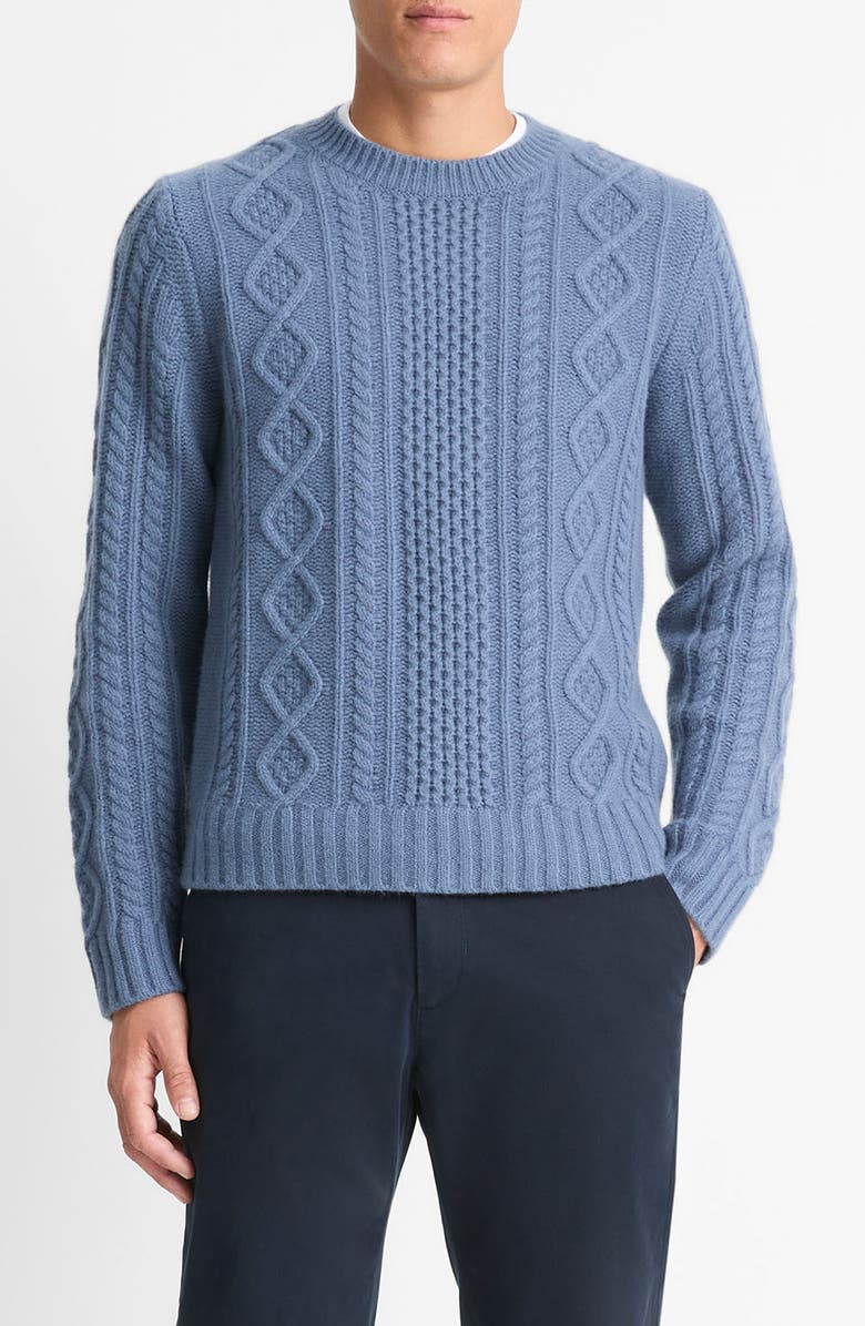Vince Wool Aran Cable Sweater, Main, color, Light Belluga Blue