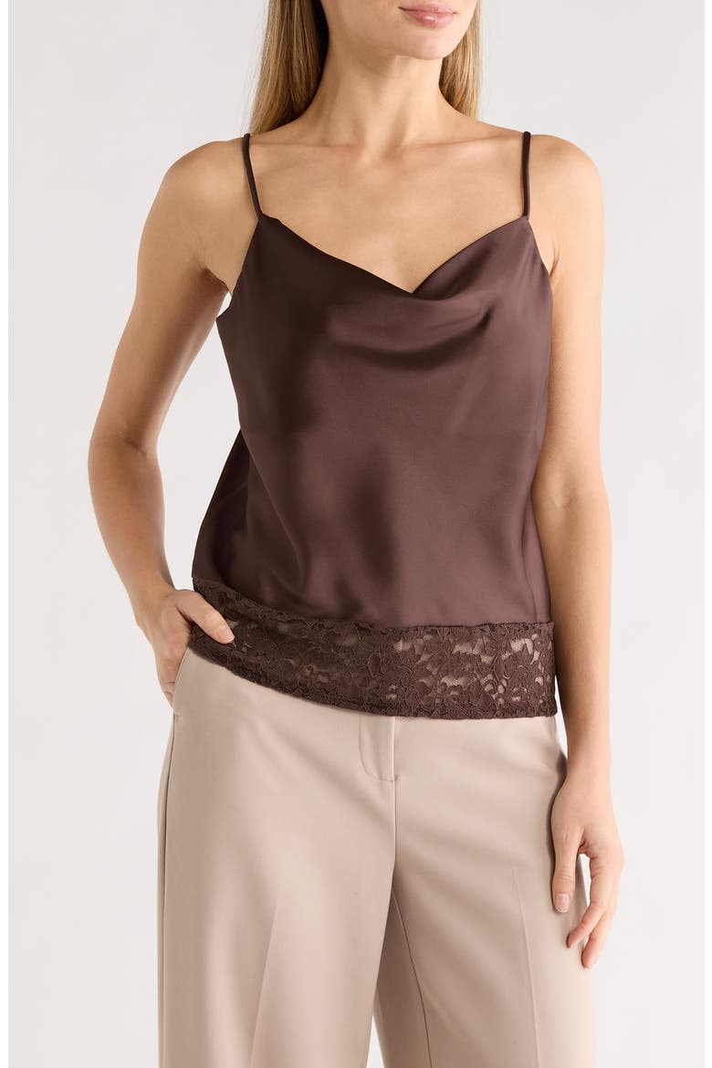 Lace Trim Satin Camisole, Main, color, BROWN