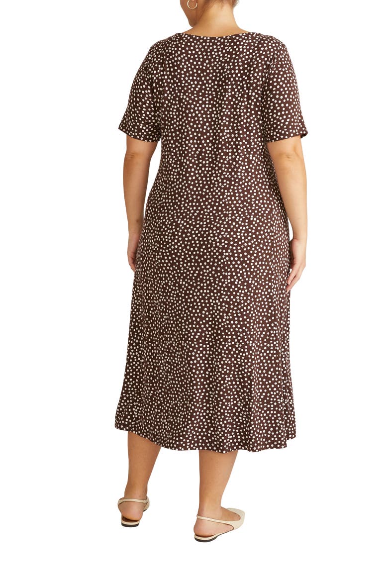 Serena Short Sleeve Jersey Midi Dress, Alternate, color, BROWN/ WHITE DOT