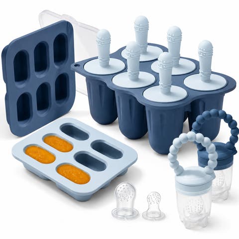 Silicone Baby Popsicle Mold with Fruit Feeders and Freezer Tray, BPA Free, Dishwasher Safe, Freezer Safe