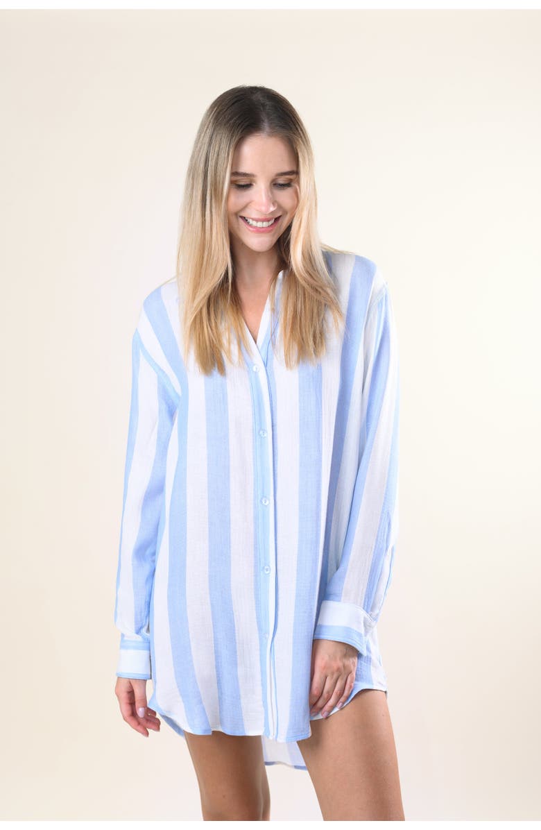 SITANO Positano Shirt Dress Cover-up, Main, color, Blue And White Cabana Stripes