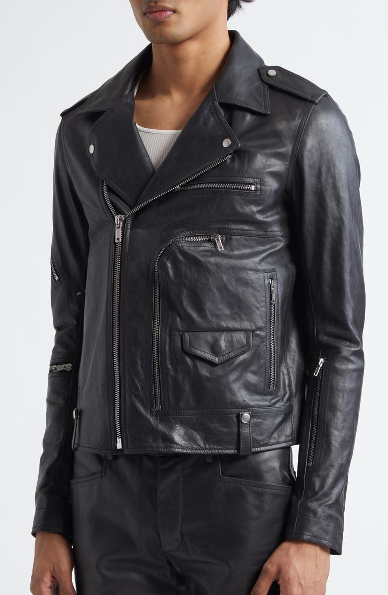 Rick Owens Hollywood Bauhaus Stooges Leather Jacket, Alternate, color, Black
