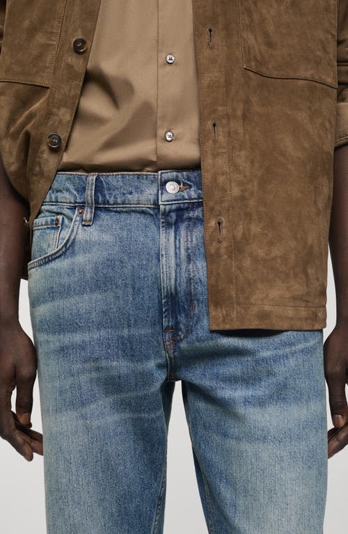 Mango Men's Frayed Effect Straight-fit Jeans In Medium Vintage Blue