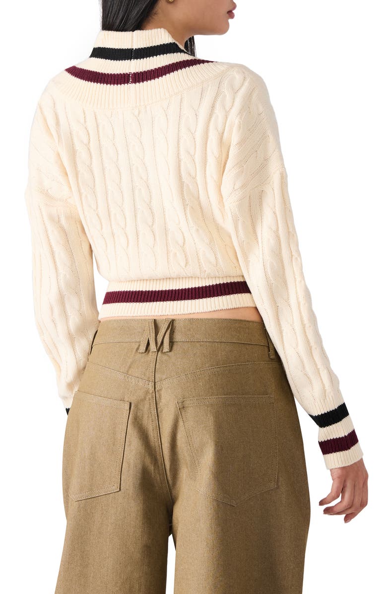 Steve Madden Addison Contast Trim Cable Knit Sweater, Alternate, color, Cream