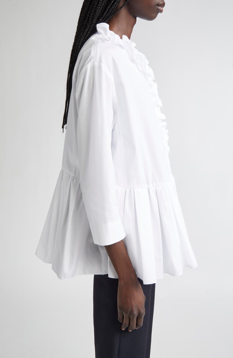 Max Mara Musa Flounce Detail Washed Cotton Poplin Shirt, Alternate, color, Optical White