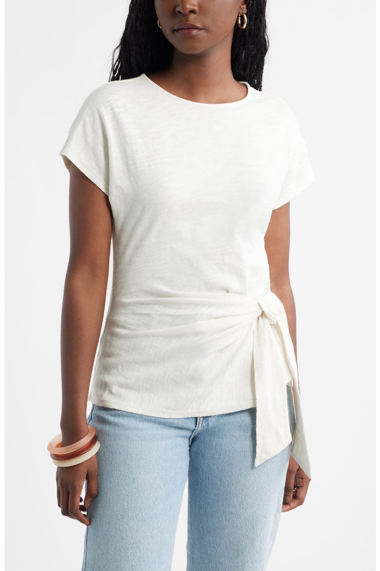 Drop Shoulder Tie Front Top, Main, color, IVORY PRISTINE