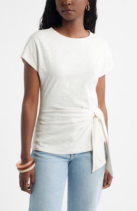 Drop Shoulder Tie Front Top