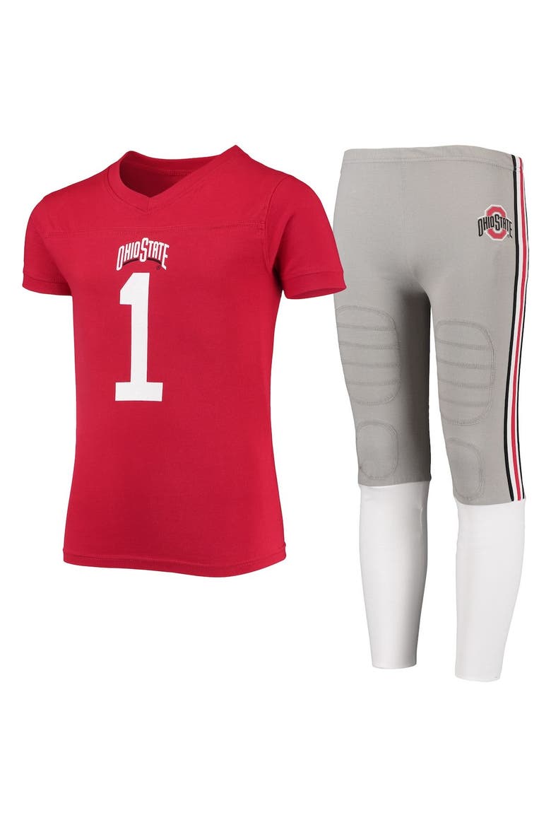 Youth Wes & Willy Scarlet/Gray Ohio State Buckeyes Team Logo Football Pajama Set, Main, color, Scarlet