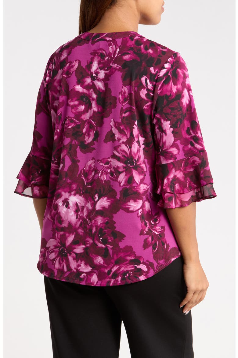 Floral Print Ruffle Sleeve Top, Alternate, color, CERISE MULTI