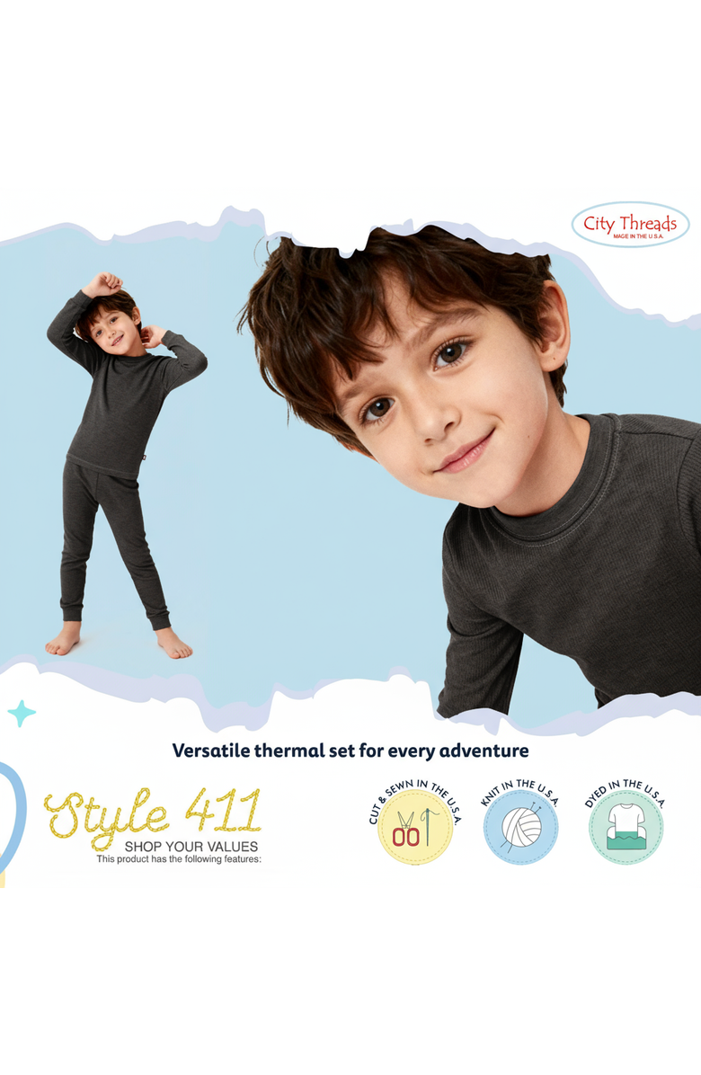 CITY THREADS Boys Soft & Cozy Thermal Long Johns 2-Piece Set, Alternate, color, Black