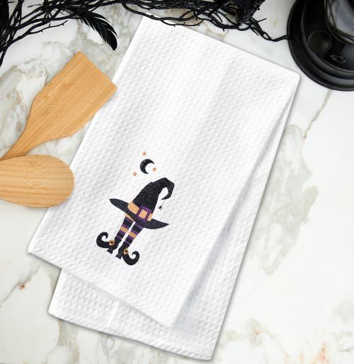 C & F Home C&f Home Witchy Hat With Waning Crescent Moon Halloween Embroidered Cotton Waffle Weave Dishtowel In Black