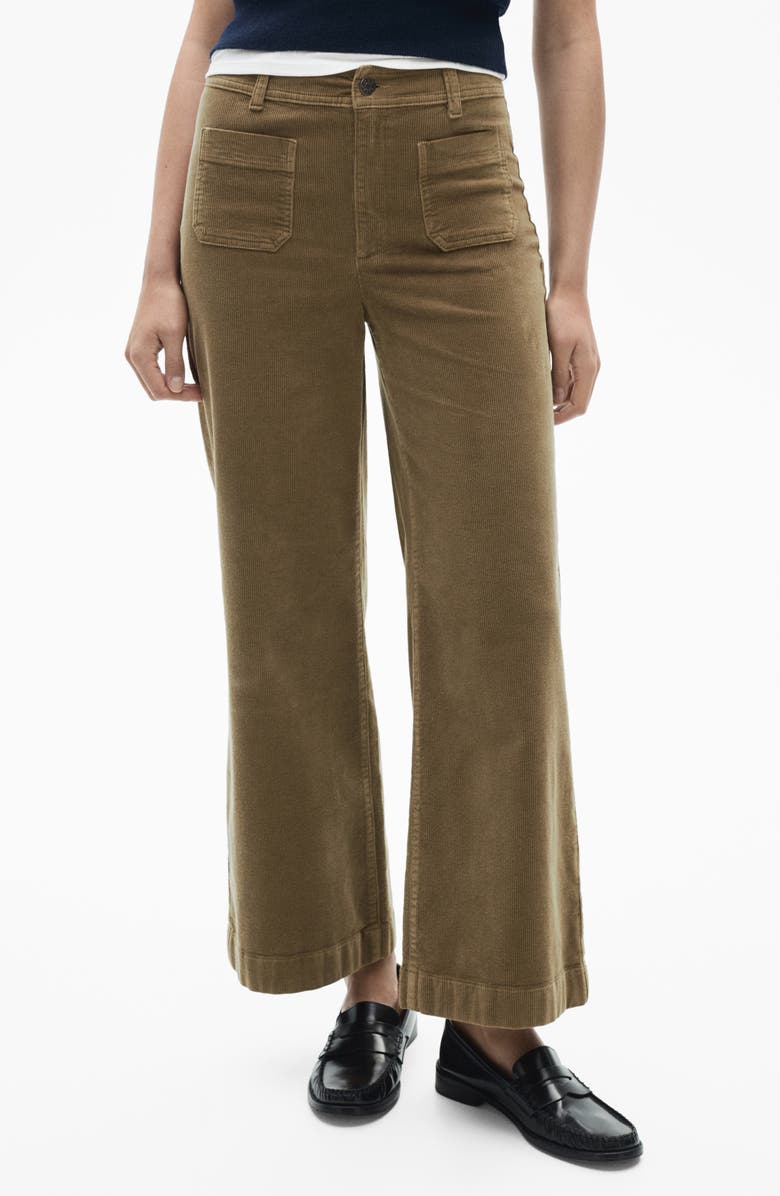 MANGO Catherin High Waist Crop Wide Leg Corduroy Culotte Pants, Main, color, Khaki