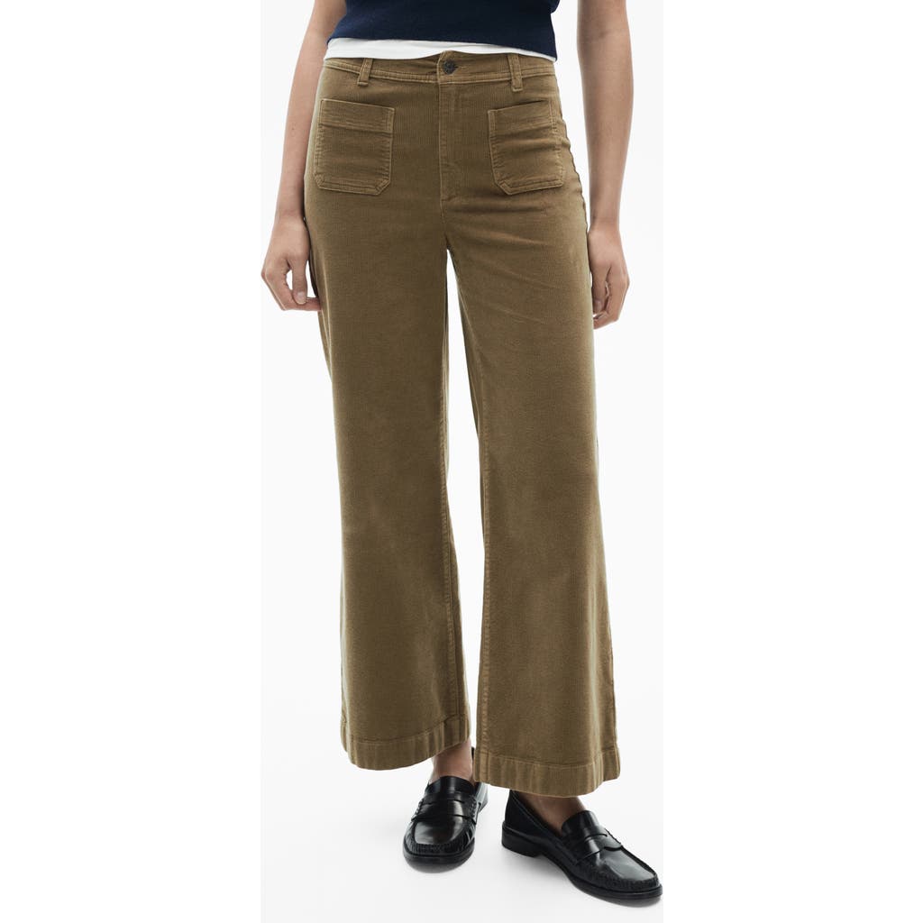 Mango Catherin High Waist Crop Wide Leg Corduroy Culotte Pants In Khaki