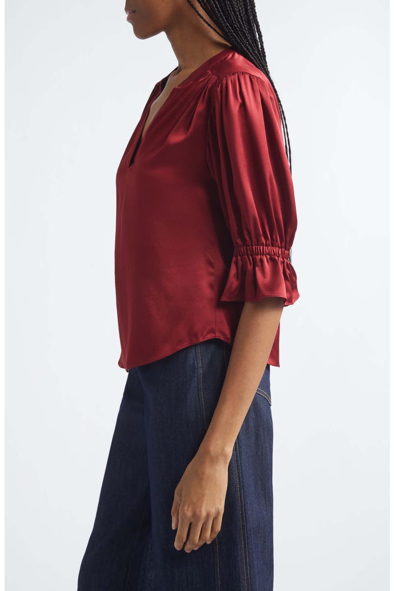 Fiona Split Neck Silk Top, Alternate, color, BERRYWINE