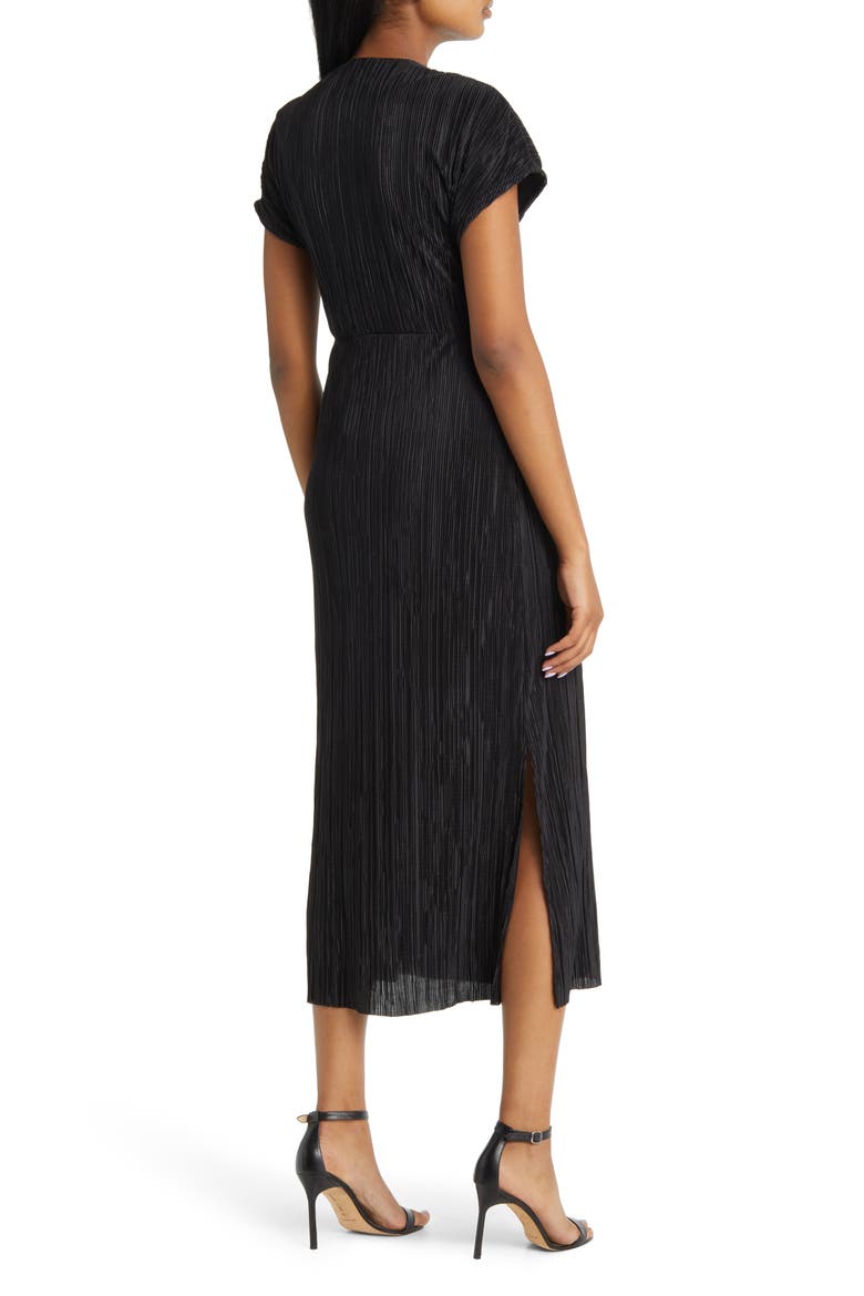Twist Front Plissé Pleated Midi Dress, Alternate, color, ANNE BLACK